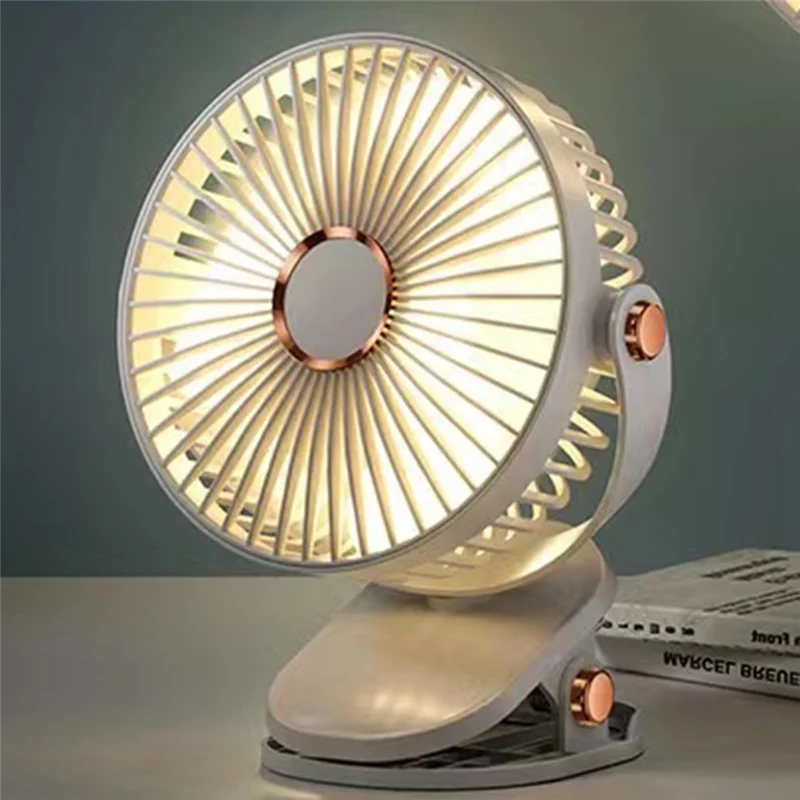 ABGR-USB Ventilatore con clip di ricarica Ventilatore con clip portatile Mini ventilatore da tavolo personale silenzioso a 5 velocità 720 °   Ventola di rotazione
