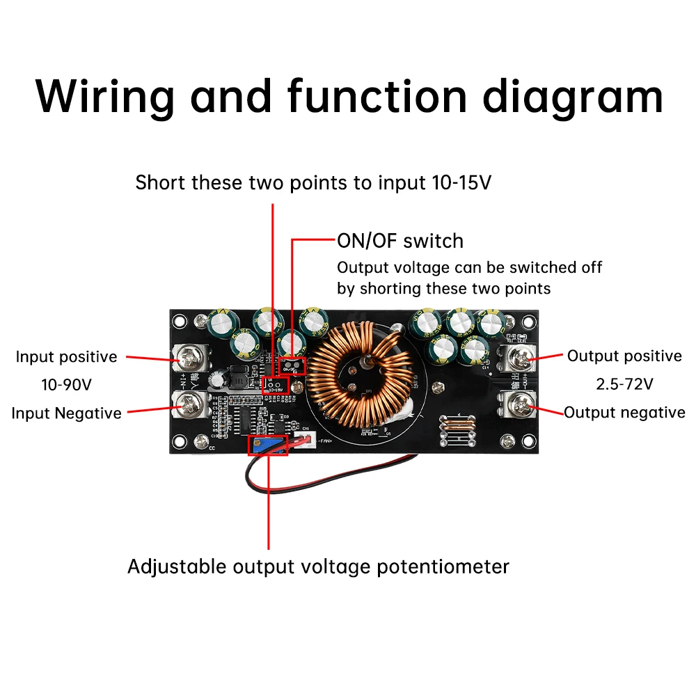 800W 25A/1200W 30A/1500W 50A DC-DC Step Down / Step Up Buck Converter Module DC15V-90V to DC2.5V-72V Adjustable Voltage Charger