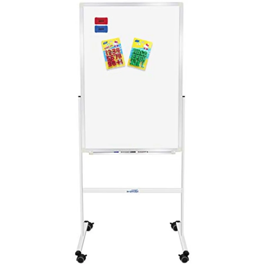 

24"x36" Dry Erase Board with Stand - Adjustable Height Double Side Mobile Magnetic Rolling Whiteboard on Wheels for Home Office