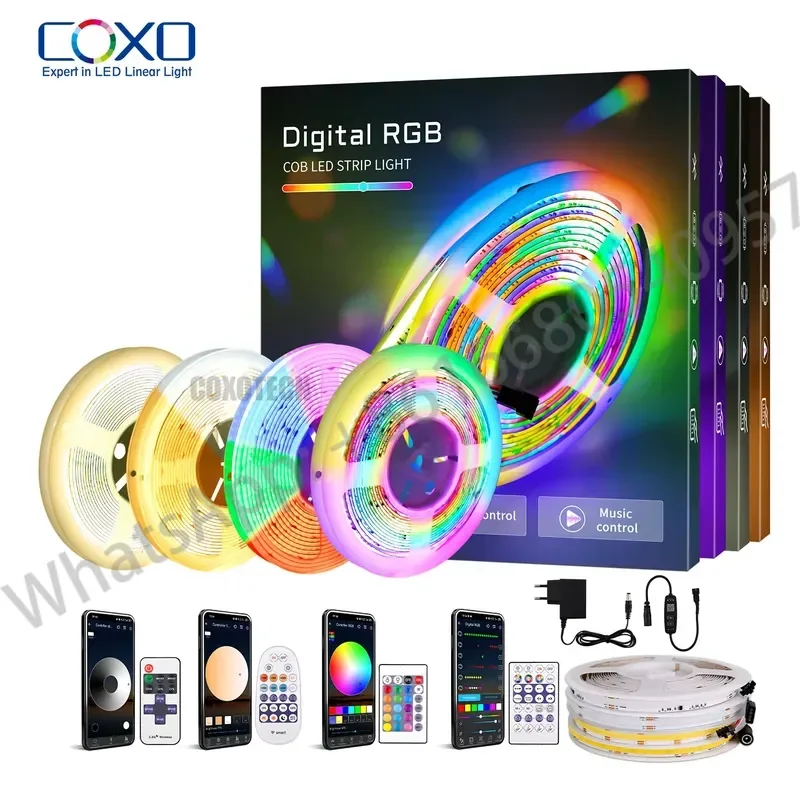 Smart COB LED Strip Light Kits with App Remote 5m 5 Meters RGB RGBIC Addressable CCT Digital Color Control LED Strip