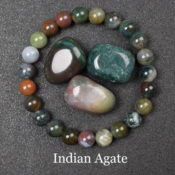 Indian Agate Bracelet Made of Natural Stone Beads Women Men 6/8 mm Real Natural Colorful Agate Female Bracelet on Hand Jewelry