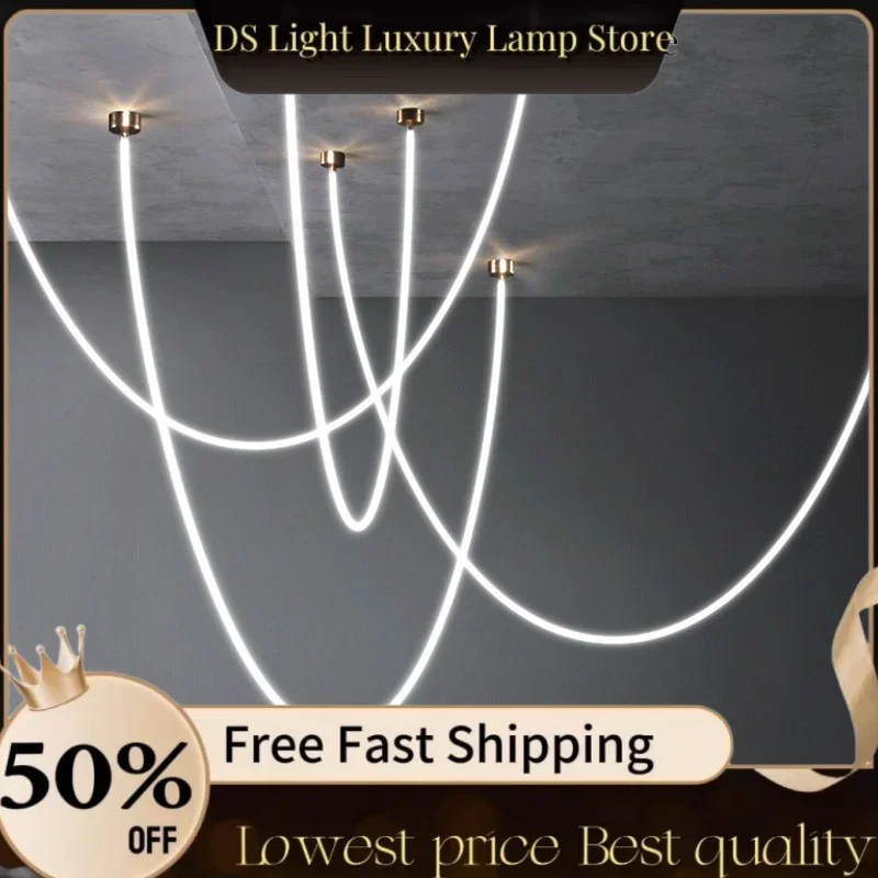 

Minimalism White Flexible Tube LED Dimmable Hanging Lamps Chandelier Lighting Suspension Luminaire Lampen For Hall Staircase