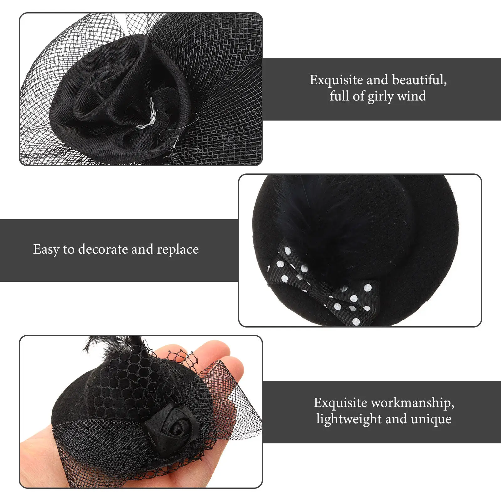 4Pcs Mini Hats Accessories Small Mesh Top Hats for DIY Tea Party Costume Crafts and Dress Up Mini Top Hat Tiny Hat