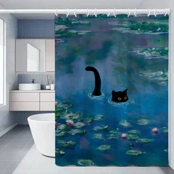 Black Cat Cover Curtain Cloth Curtains for Bathroom Shower Curtins Bath Waterproof Fabric Full 200x180 Funny Products Household