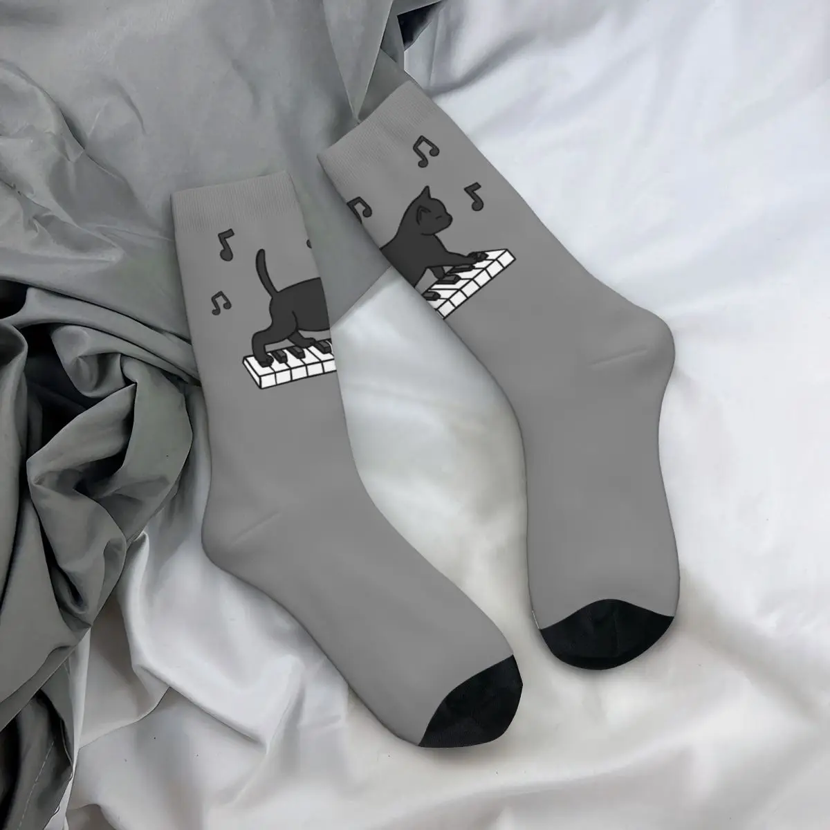 Piano Cats Socks Novelty Stockings Men's Warm Soft Running Sports Socks Autumn Printed Anti Slip Socks