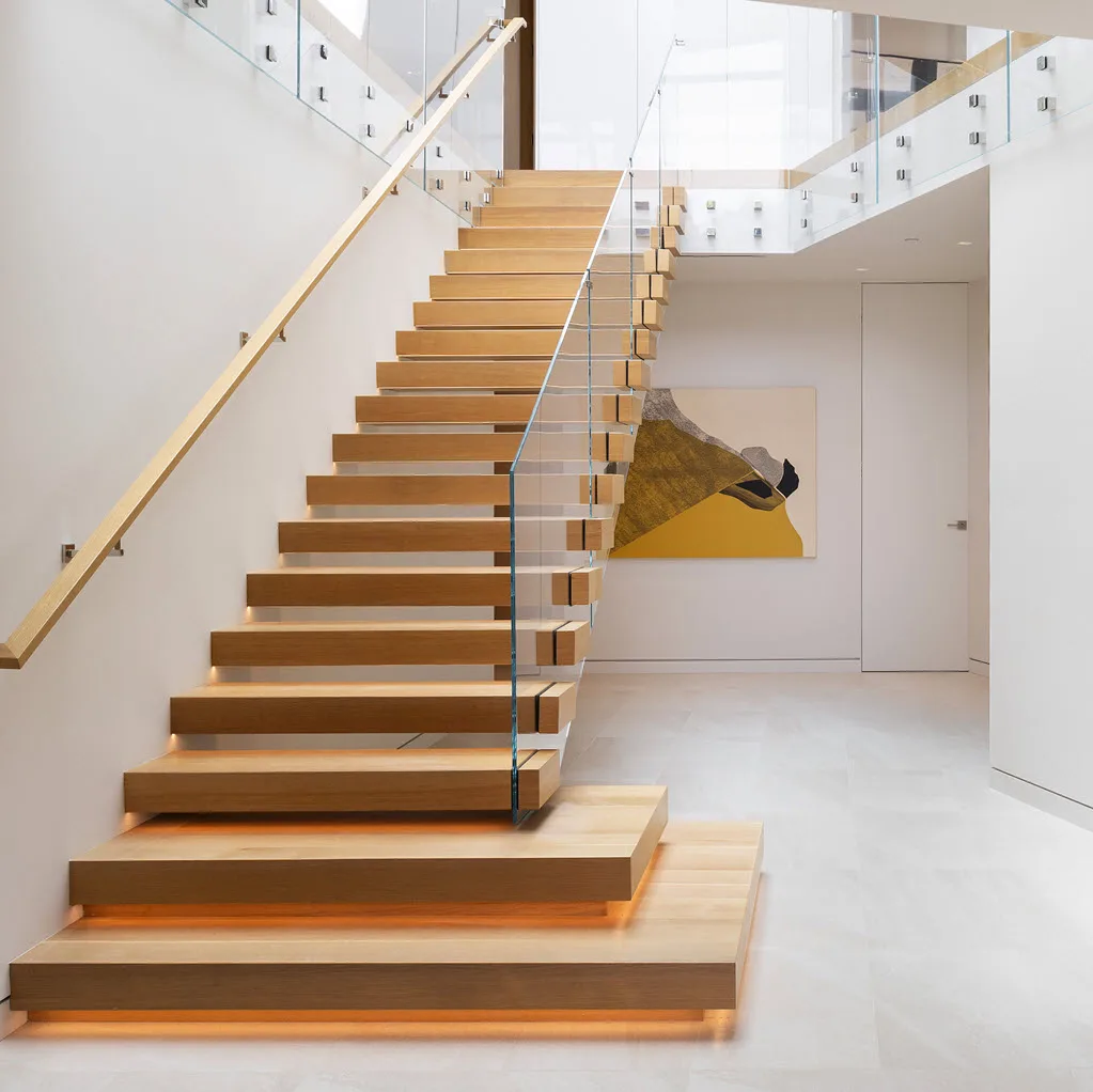 Floating cantilever stairs Modern stairs Glass transparent handrails Custom hotel B & B
