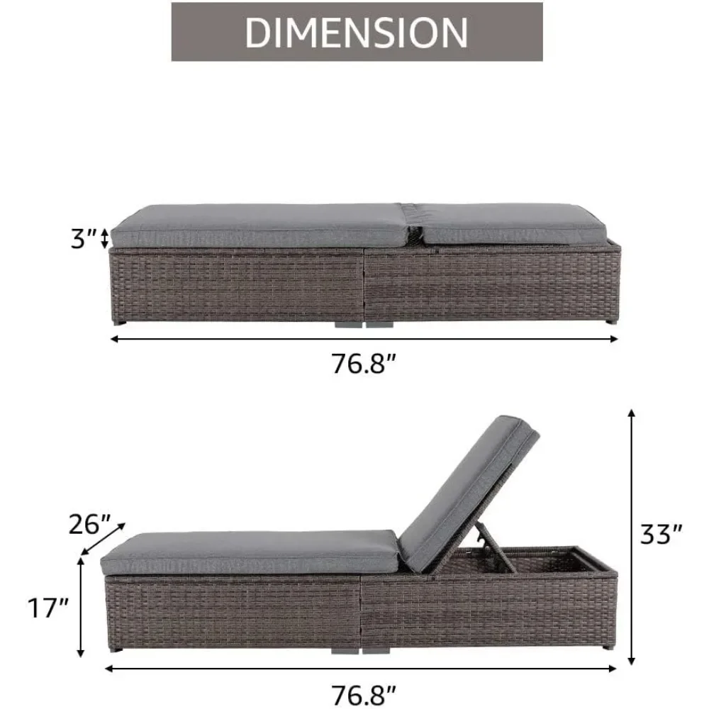 Silla de terraza para exteriores, tumbona de mimbre ajustable reclinable elegante con cojines, marco de acero, PE gris