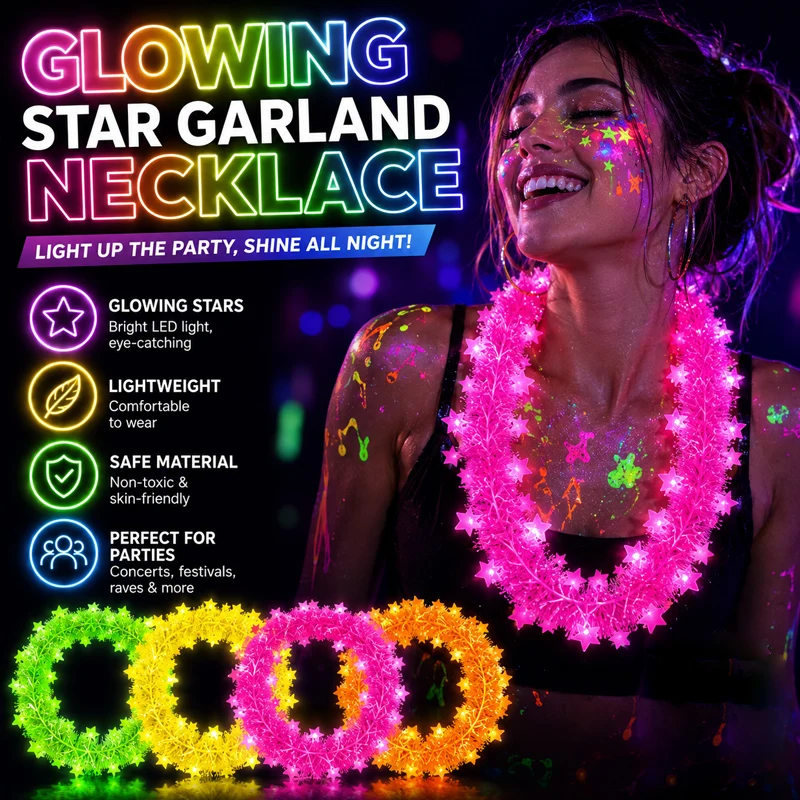 Glow In Dark Stars - Collier Hawaïen 5 étoiles avec pampilles