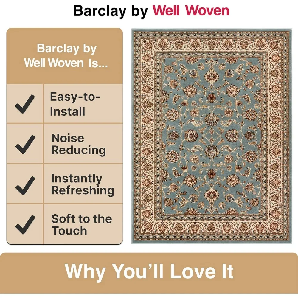 Barclay Collection Sarouk Light Blue 6x9 Area Rug - for Living Room, Bedroom, and Dining Room