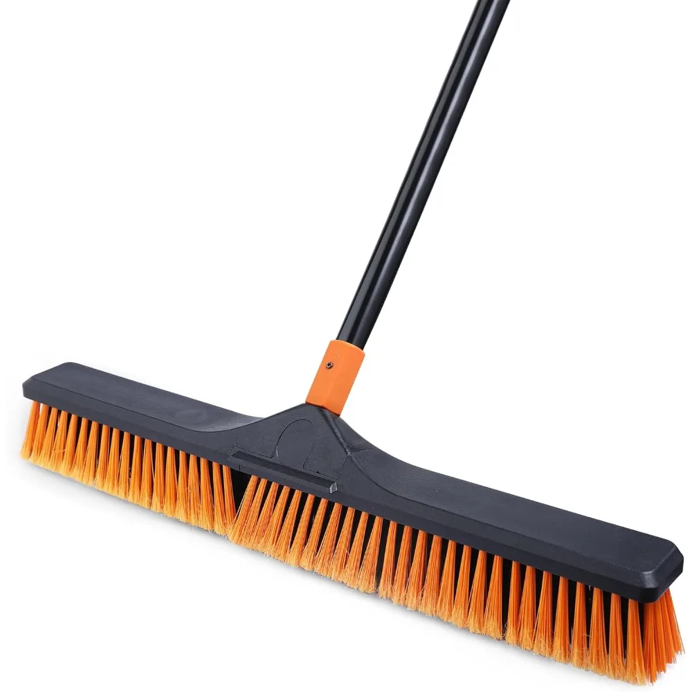 

24" Heavy Duty Push Broom 65" Long Handle Stiff Bristles for Deck Garage Concrete Indoor Outdoor Orange