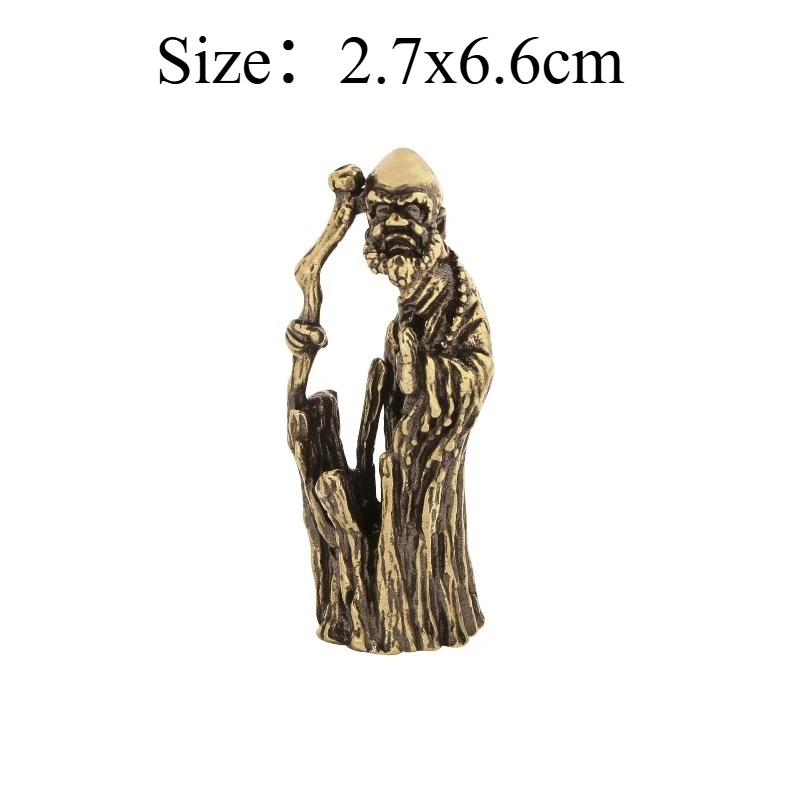 Vintage Brass Daruma Buddha Figurine Hand Carved Miniature Daruma Arhat Design Copper Handle Antique Artifact Home Decoration