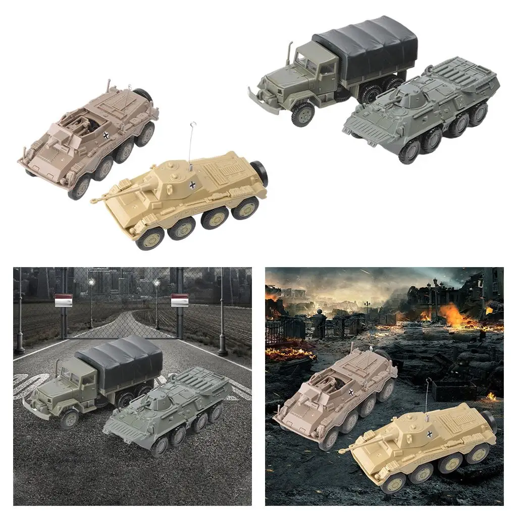 4 PCS Armoured Tank Truck Vehicle 1/72 Battle Model Kit Toys Playset Gift