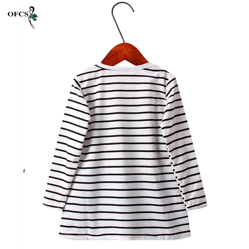 Girls Long Sleeve Striped Fake Two-Piece Dress Cartoon Rabbit Embroidery A-Line Skirt Toddler Casual Daily Outfit Dress
