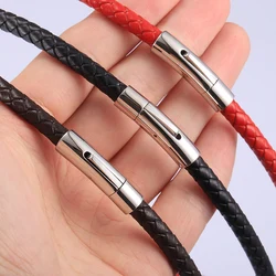 4mm/6mm Man-made Leather Necklace Choker Red Black Brown Braided Rope Chain for Men Boy Male Push Clasp Jewelry Gifts UNM39