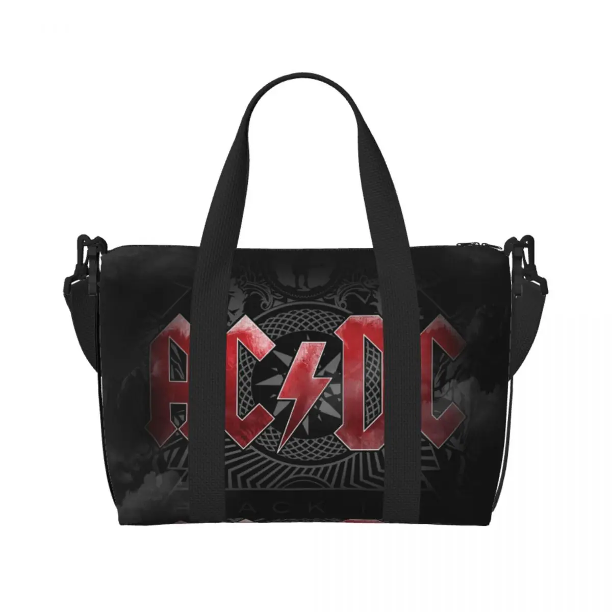 

Custom Retro Rock AC DC Grocery Tote Shopping Bag Women Large Capacity Heavy Metal Music Beach Gym Travel Bags