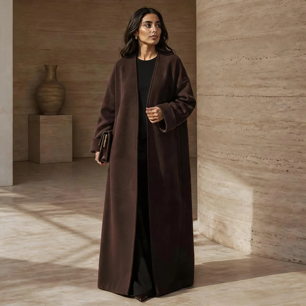 Muslim Women Loose Abaya Thick Open Front Cardigan Autumn Winter Dress Kaftan Turkey Arab Robe Ladies Casual Outerwear Islamic