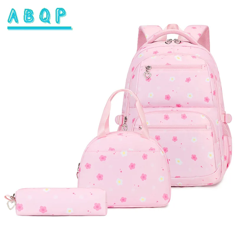 ABQP New Children's Schoolbag Luxury Brand Large-capacity Girl Schoolbag 3-piece Set High-quality Waterproof Student Schoolbag