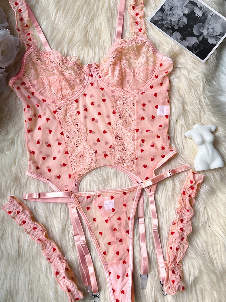 

French Sexy Lingerie Halter Tank Top Bra Set Sexy Lingerie Set Halter Bra Love Embroidery Breathable Dance Dj Outfit