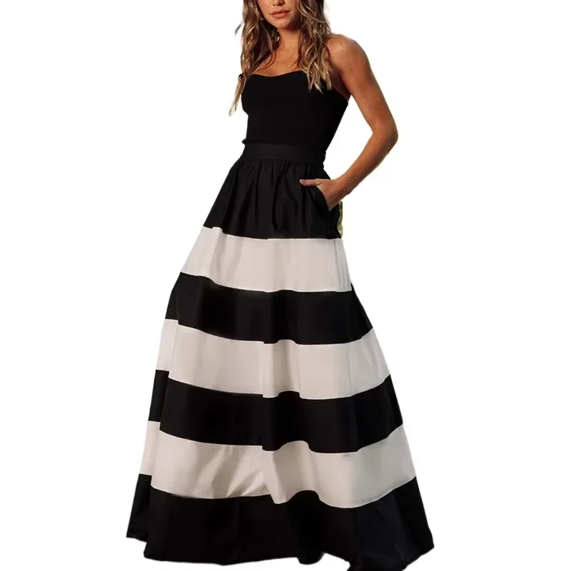 

Krisstargirl Evening Cocktail Luxury Strapless Maxi Dresses Women 2025 Sleeveless Striped Elegant Birthday Party Tube Long Dress