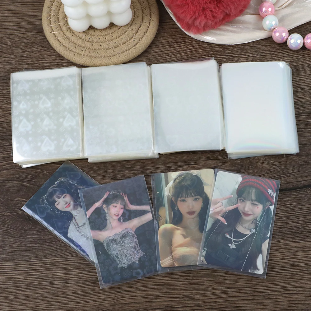 50PCS Laser Card Film Flat Mouth Card Sleeve Transparent Idol Photocard Holder Korean Style Cards Protectors Student Supplies