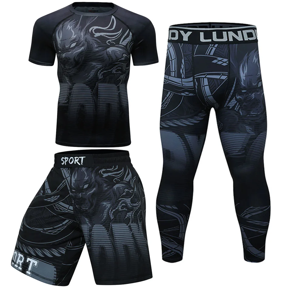 Rashguard mma Black roaring tiger Tight sets fighting Boxing jerseys muay thai shorts mma clothing rash guard jiu jitsu t shirt