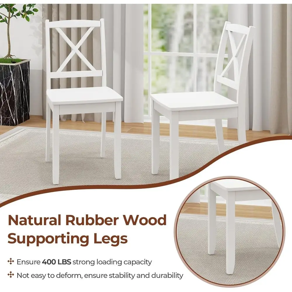 Juego de 4 sillas de comedor de granja blancas con patas de caucho y respaldos curvos para cocina casera