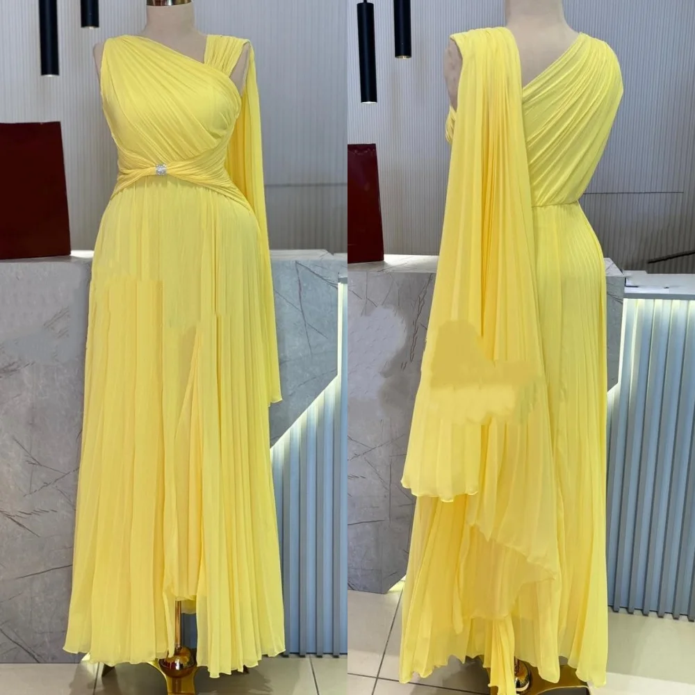 

Customized High Quality Fashion Chiffon Ruched Straight One-shoulder Long Dresses Bespoke Occasion Dresses Sizes Available Retro