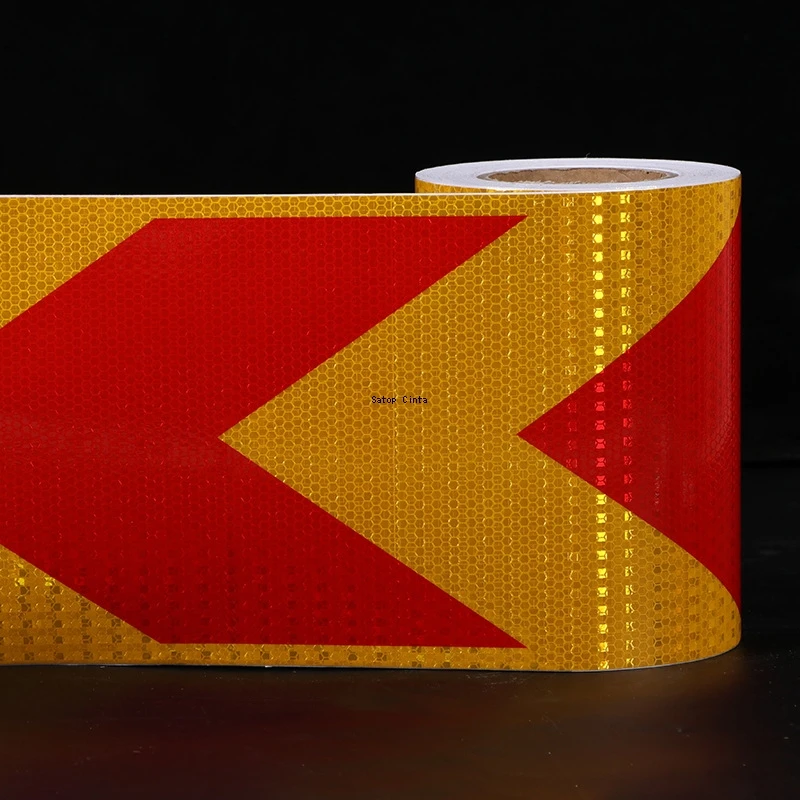 8inch*17FT Arrow Reflective Tape Yellow-Red Conspicuity Waterproof Safety Warning Film Reflectors Adhesive Stickers For Vehicle