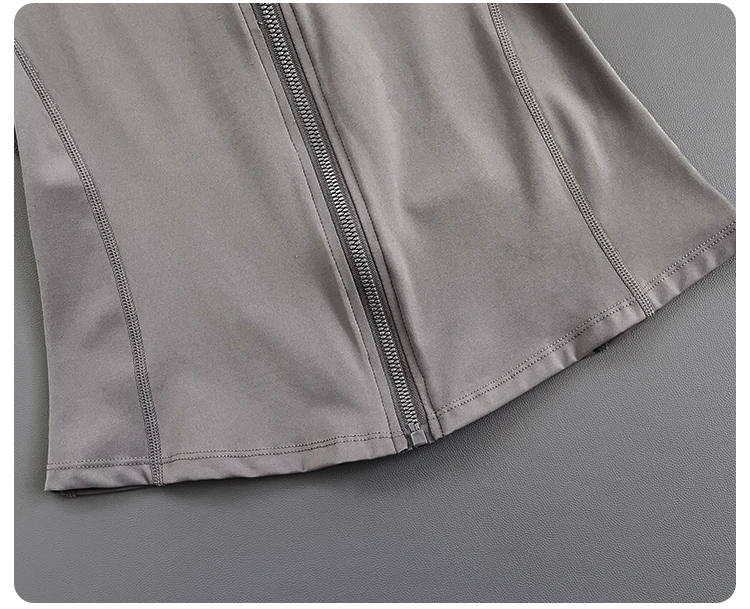 Damen Slim Fit Yoga-Jacke mit Stehkragen, Reißverschluss, Daumenlöchern, langen Ärmeln, für Laufen, Fitness und Sport. – Detail 4