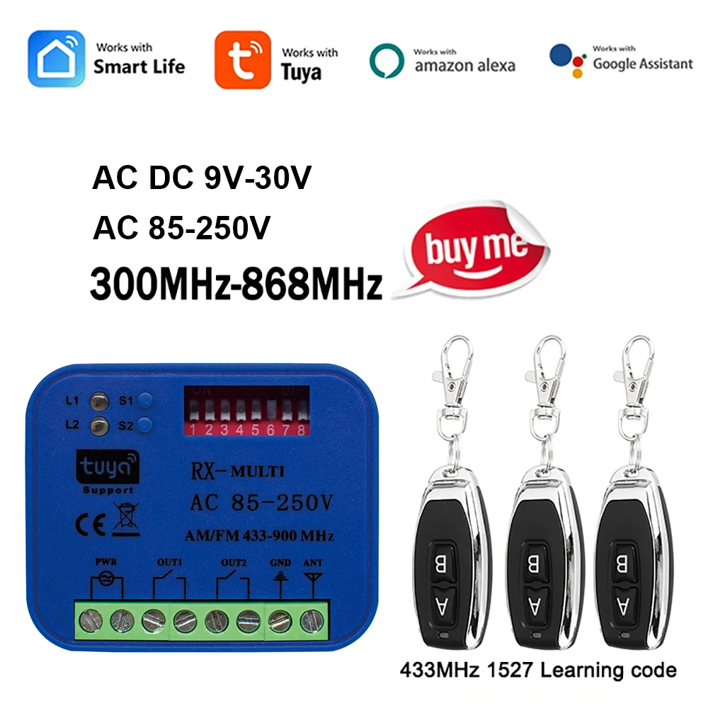 RX-MULTI WIFI Receiver AC/DC 9V-250V 2CH 300MHz-868MHz MultiFrequency Garage Door Remote Control Gate Opener Receiver Controller