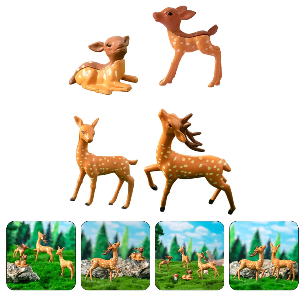 

4 Pcs Miniature Deer Statue naments PVC Animals Figures Decorative Garden Sculptures Realistic Small Deer Decor