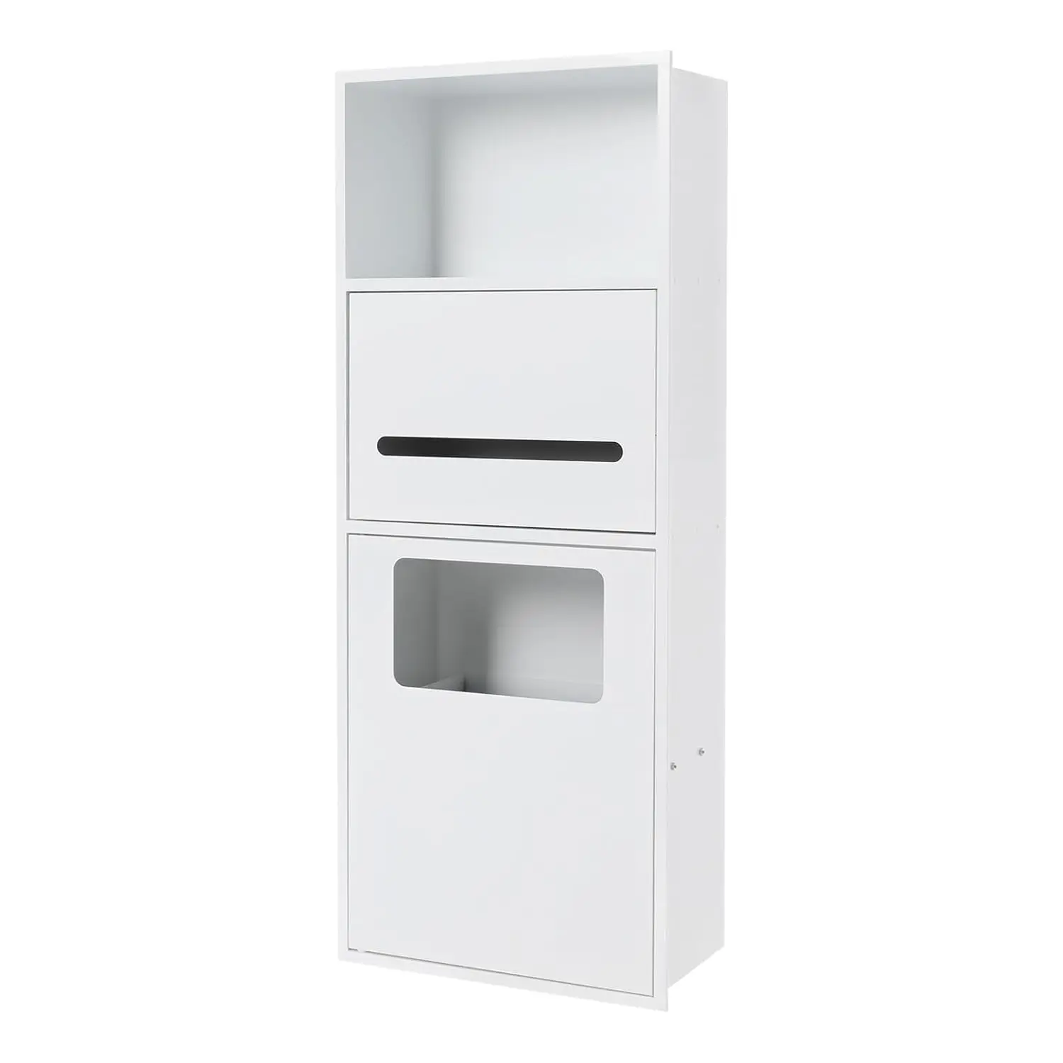 Nicho Empotrado en la Pared, Gabinete de Almacenamiento de Papel Higiénico para Ducha de Acero Inoxidable con Cubo de Basura Integrado, Blanco, Personalizado
