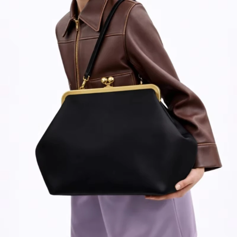 New Large Clip Kiss Lock Bag Luxury Designer Fashion Shoulder Bags Luxury Leather Evening Handbag Runway Styles Women's Bags