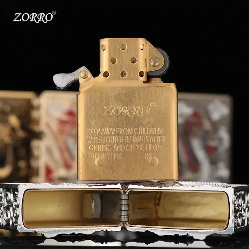 ZORRO Old-fashioned Armor Kerosene Lighter Windproof Five-sided Embossed Veyron Creative Pure Copper Lighter Men\'s Gift