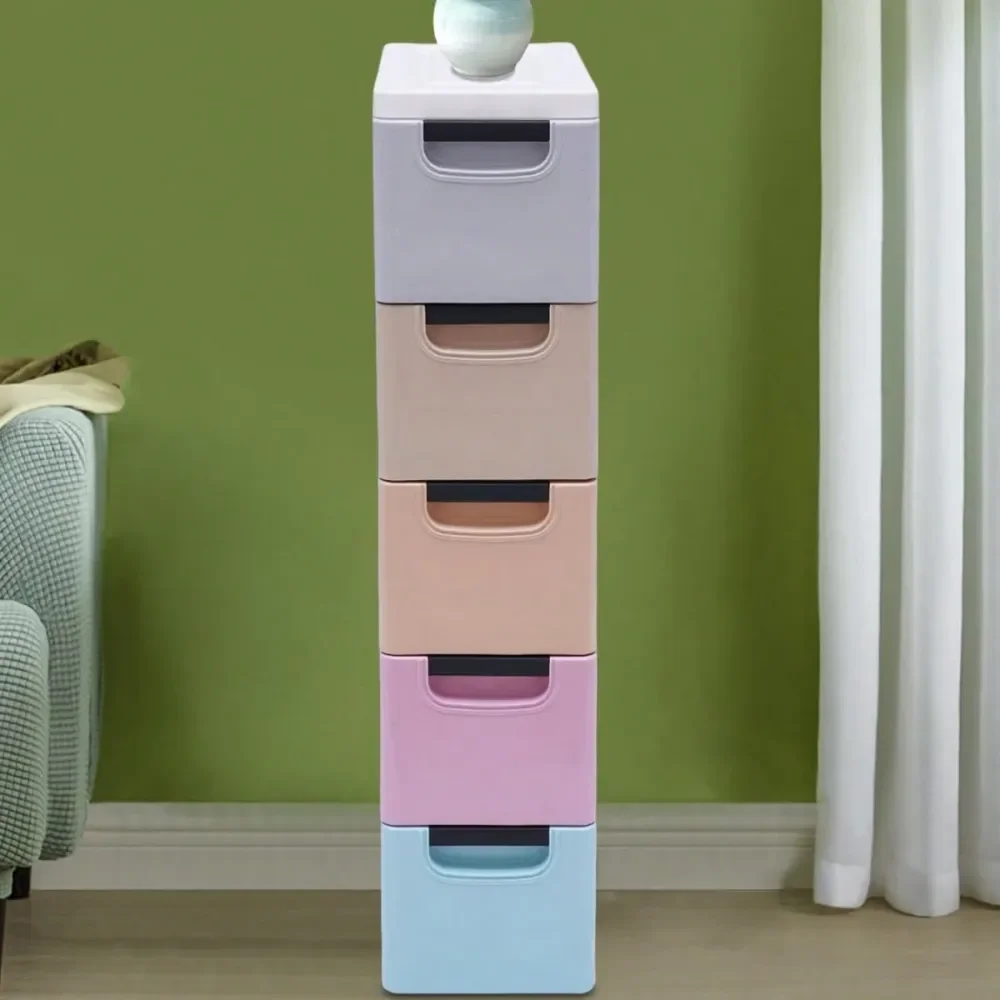 

Clothes Storage Box, 5 Tier Plastic Storage Cabinet, Stackable Clothes Storage Box Organizer Freestand For Small Space Bathroom