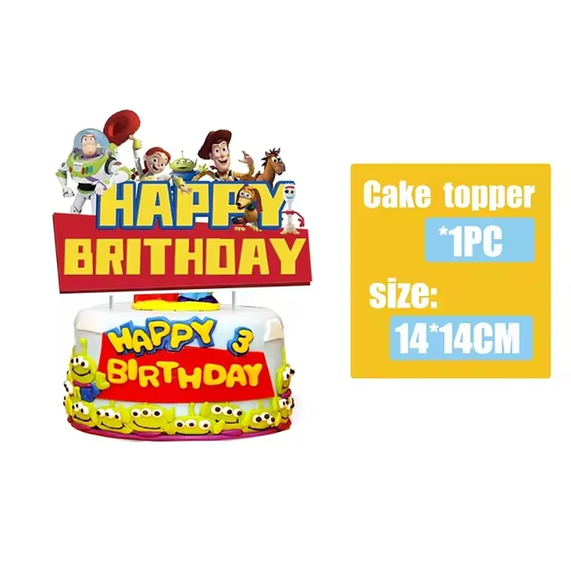 ديكورات لعبة قصة عيد ميلاد ديزني ، أغطية علوية للكعك ، أطباق ، أكواب ، مفرش مائدة ، طنانة مضيئة ، مجموعة بالونات للأطفال ، لوازم الحفلات