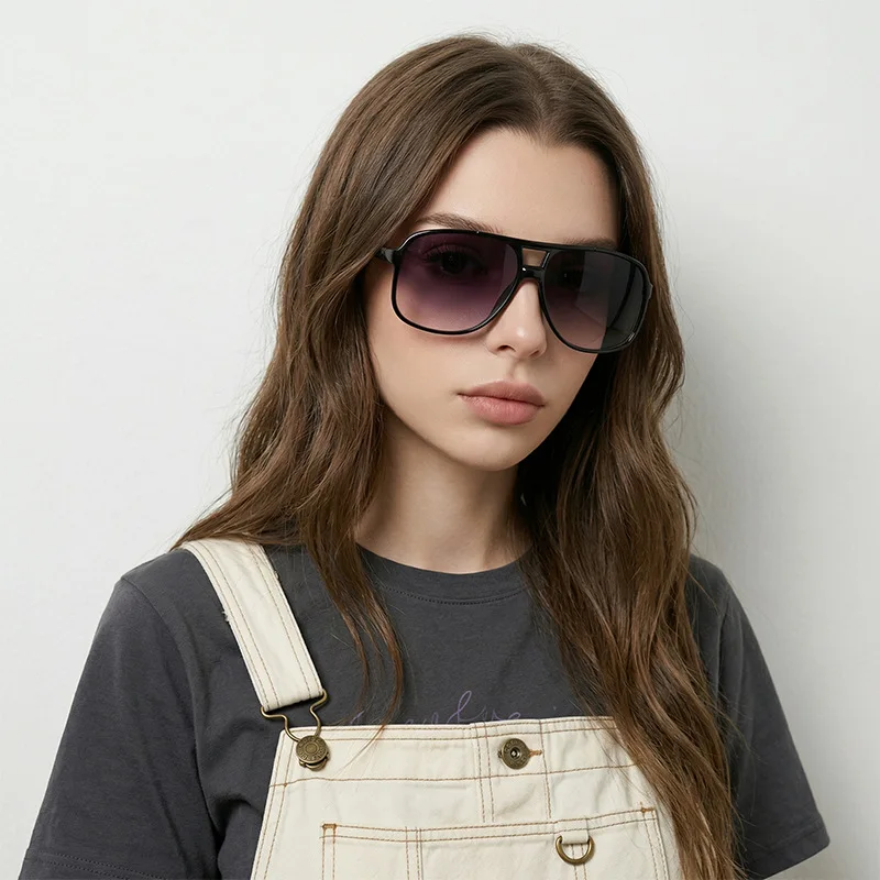 

Oversized Retro Aviator Sunglasses Fashionable Double-barrel Toad-shaped Comfort Frame Daily Street Decorative Glasses