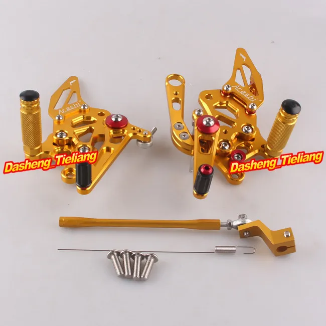 1 Pair Gold Motorcycle CNC Adjustable Rider Rear Sets Rearset Footrest Foot Pegs Rests For Aprilia RSV4  2009 2010 2011