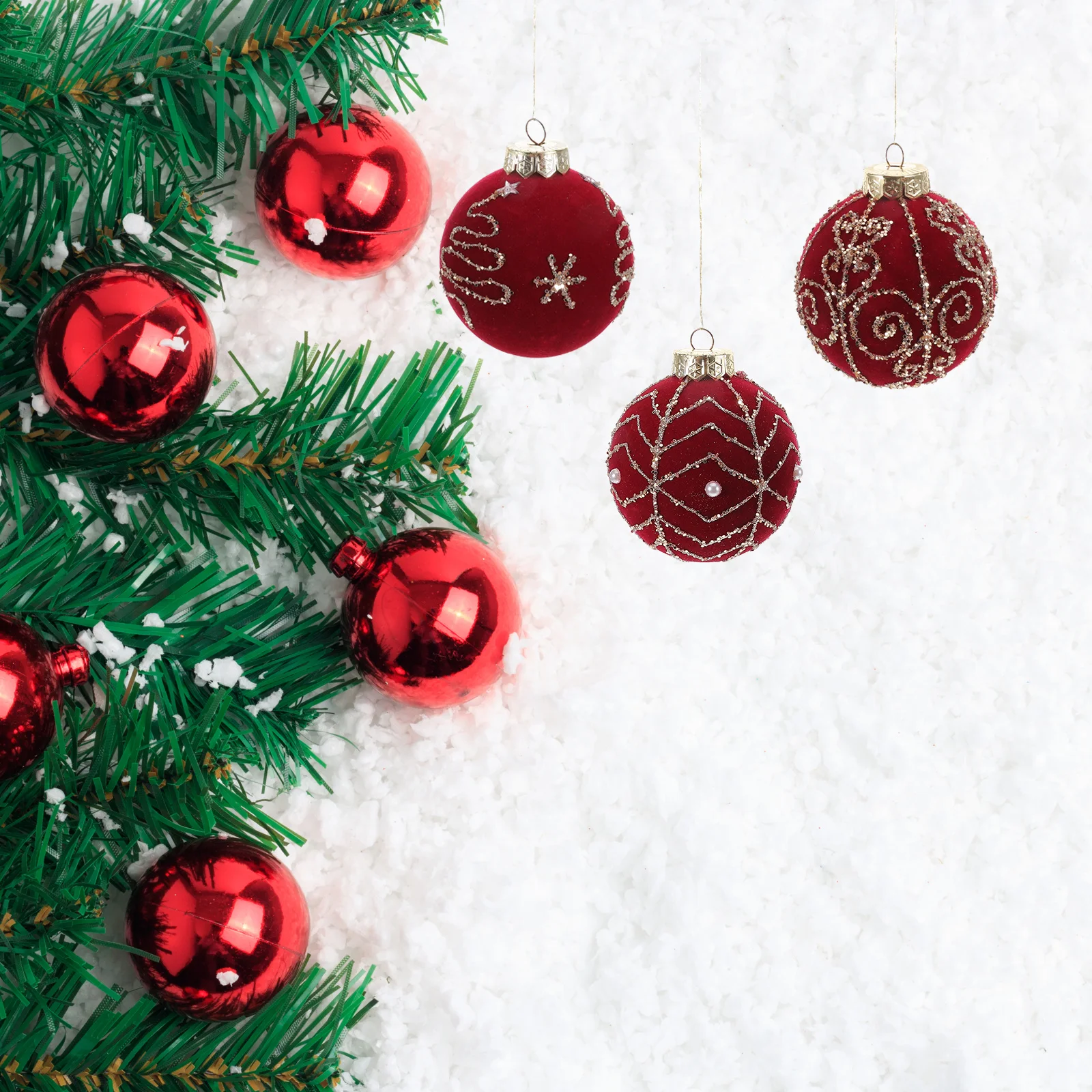 

3Pcs Christmas Tree Ball Decor 8Cm Flocked Wine Red Shatterproof Ornament Hanging Pendant for Holiday Xmas Tree Decoration Home