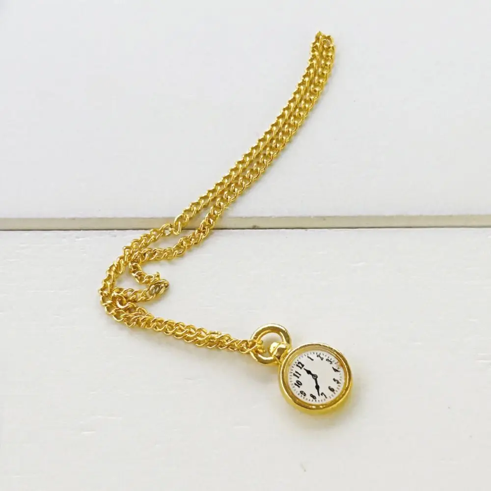 2024 Mini Necklace 1/12 Dollhouse Simulation Vintage Pocket Watch Alloy Dollhouse Decoration Mini Necklace Children