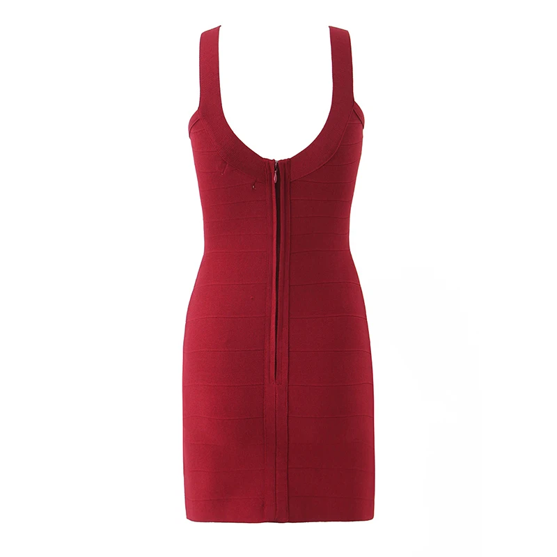 Yenkye elegante preto vinho vermelho bodycon mini vestido de malha para mulheres voltar zíper sem costas o pescoço tanque ajuste magro vestidos sexy