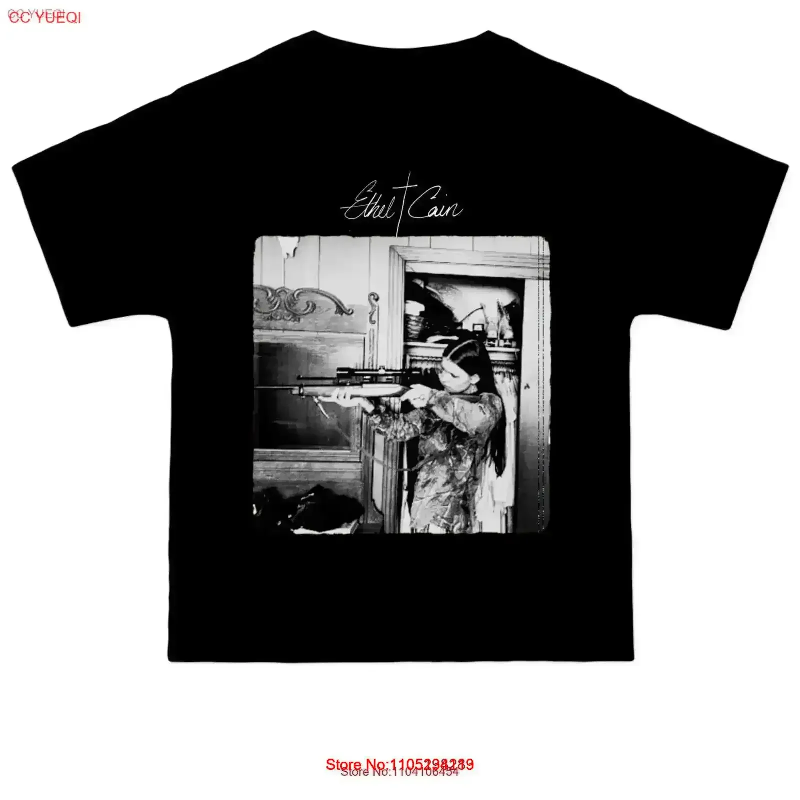 Ethel cain cross logo rifle potrait preachers hija camiseta negra pesada manga corta vintage lavado Top para uso diario