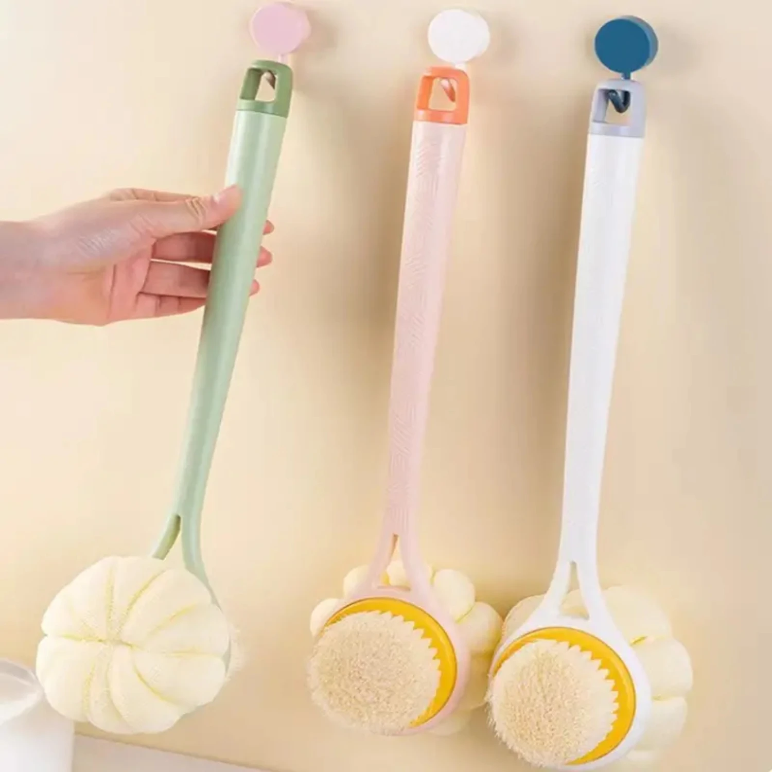 긴 손잡이 양면 목욕 브러시, 부드러운 나일론 등 스크러버, 투인원 목욕 브러시