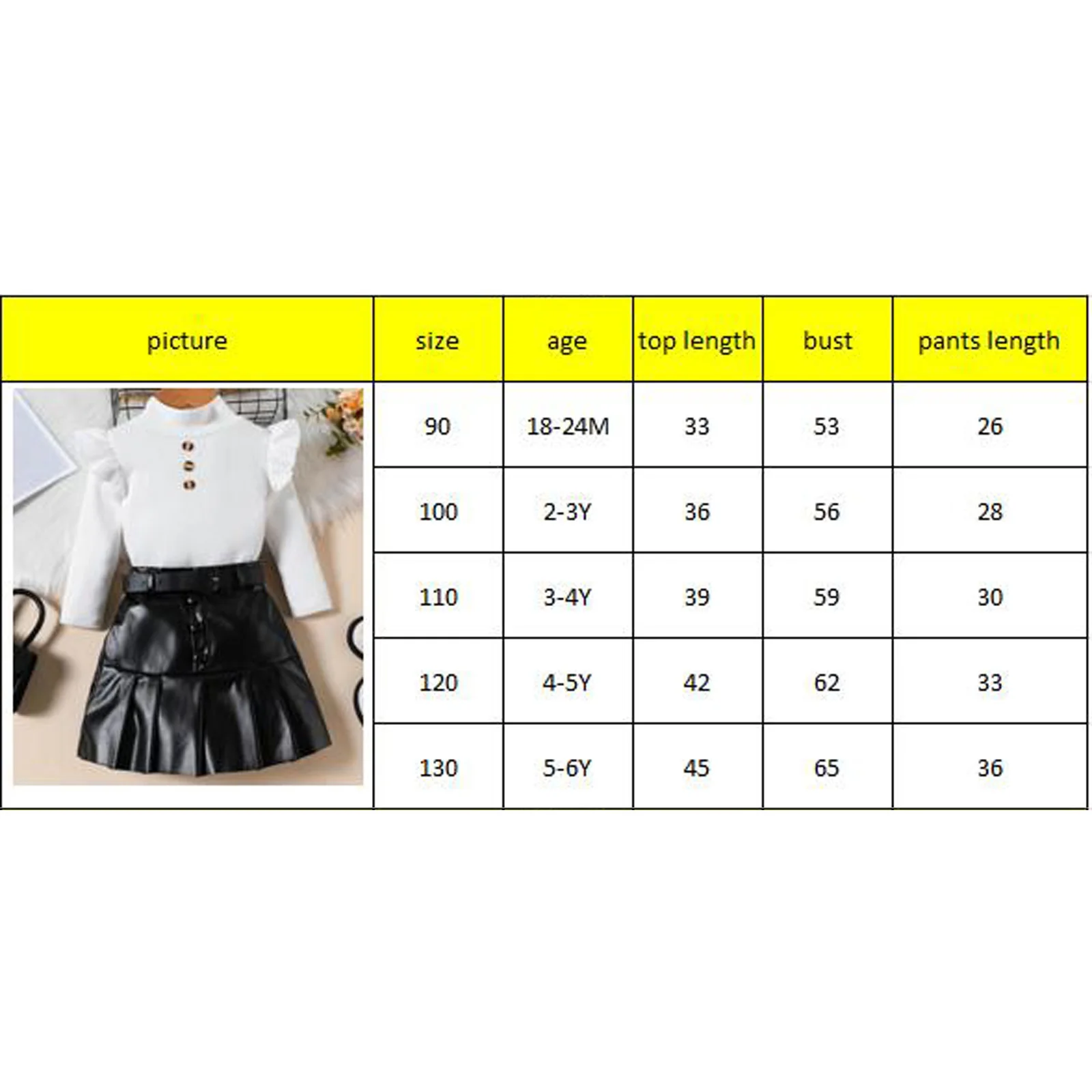 Kids Clothes Girl Autumn Fall Outfits Ruffles T-Shirts and PU Leather Pleated A-Line Skirts Sets Children\'s Clothing