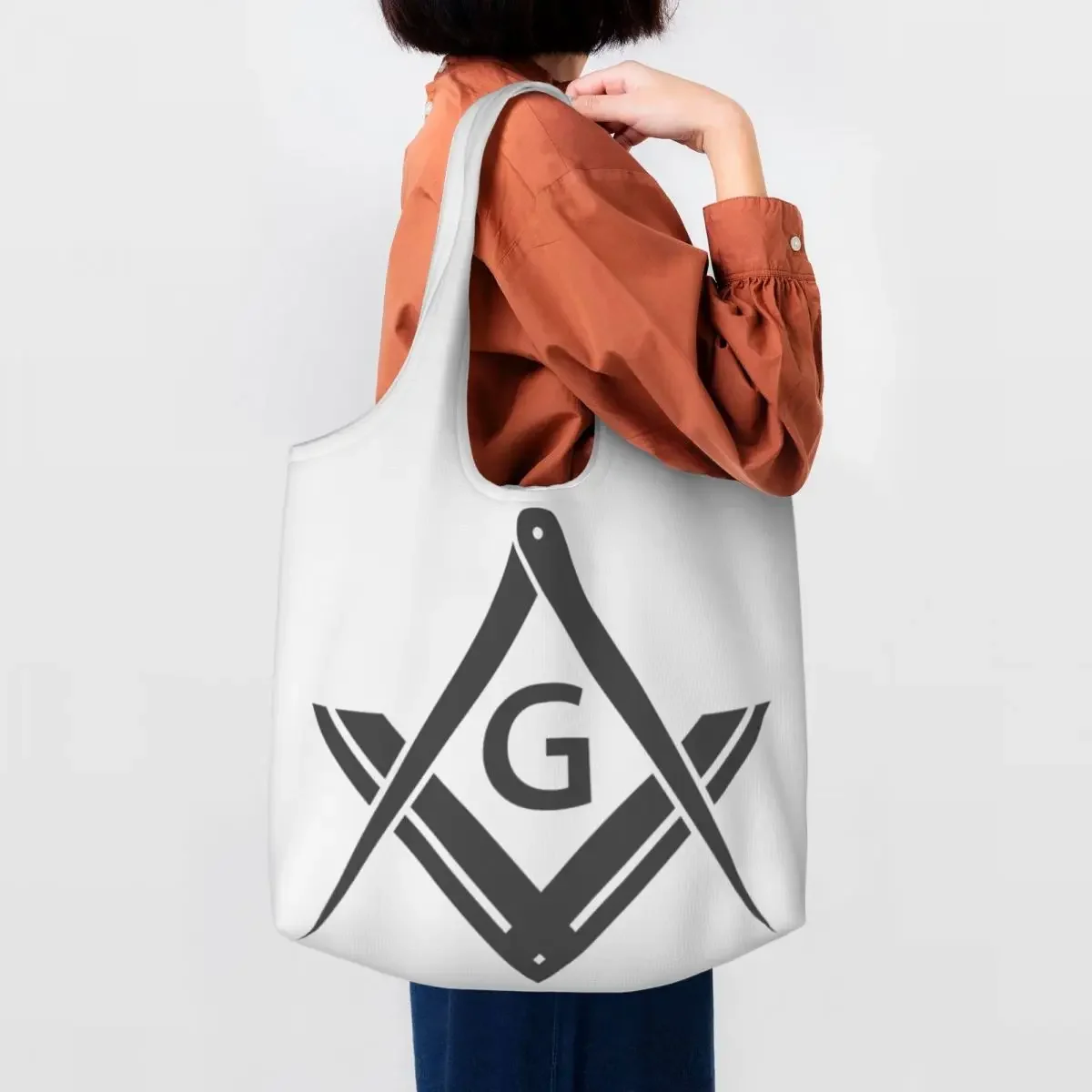 Freemason Logo Groceries Shopping Bags Canvas Shopper Shoulder Tote Bags Big Capacity Portable Masonic Mason Freemasonry Handbag