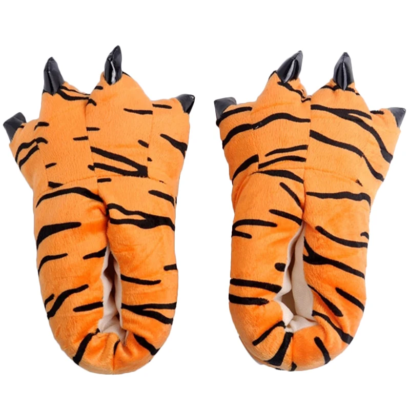 Winter Animal Slippers Tiger Dinosaur Wolf Panda Claw Cartoon Warm Home Cute Furry Kids Slippers Kawaii Shoes Pink Blue Thicken