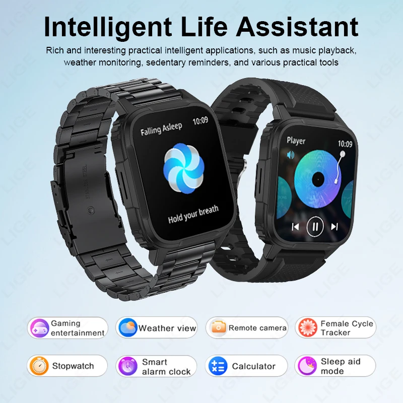 LIGE-Montre connectée LW9 pour les hommes, étanche conforme à la norme IP68, avec moniteur de rythme cardiaque et météo, Bluetooth, appels, nouveau modèle de 120