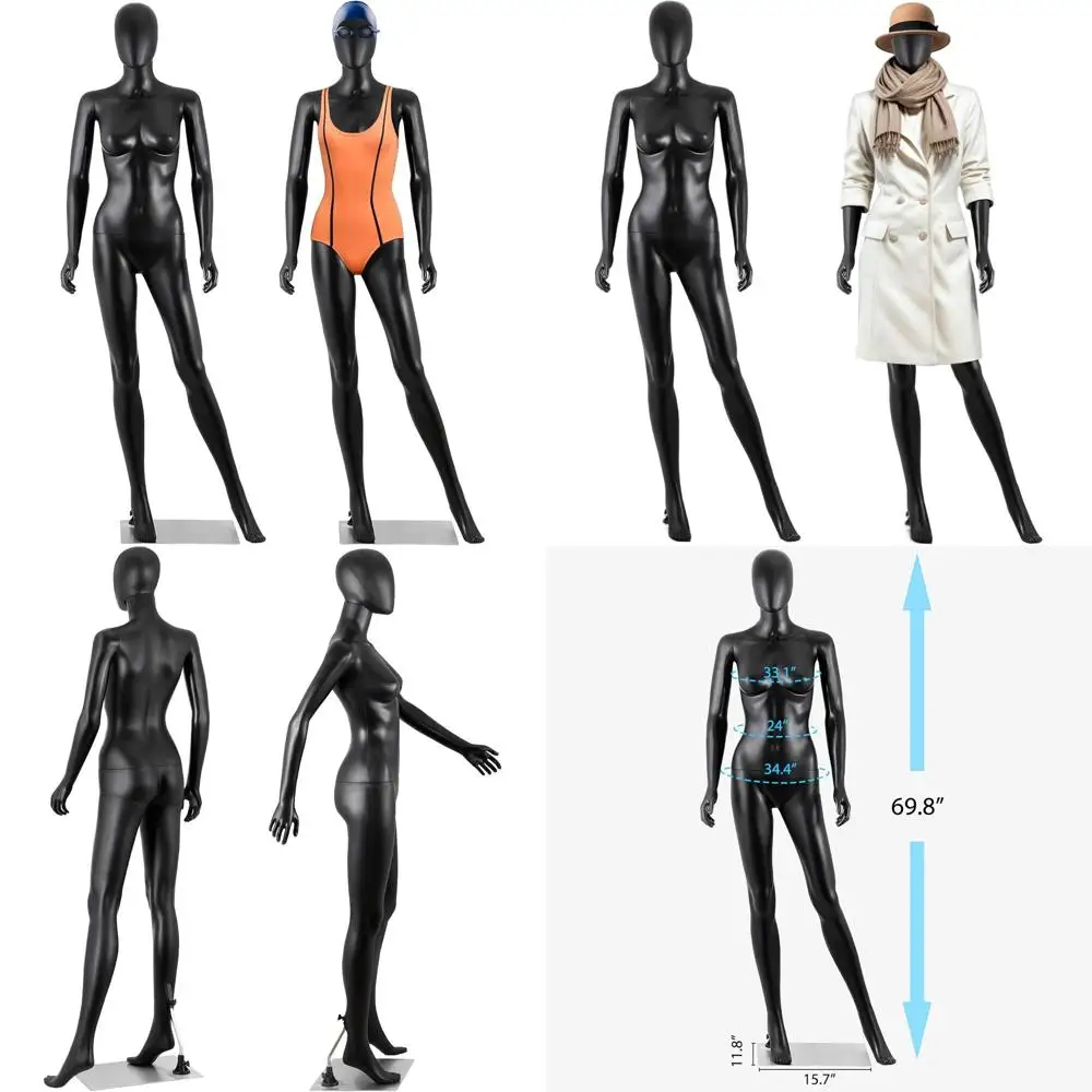 

70 Adjustable Female Mannequin for Realistic Sewing Display, Flexible Limbs, Black