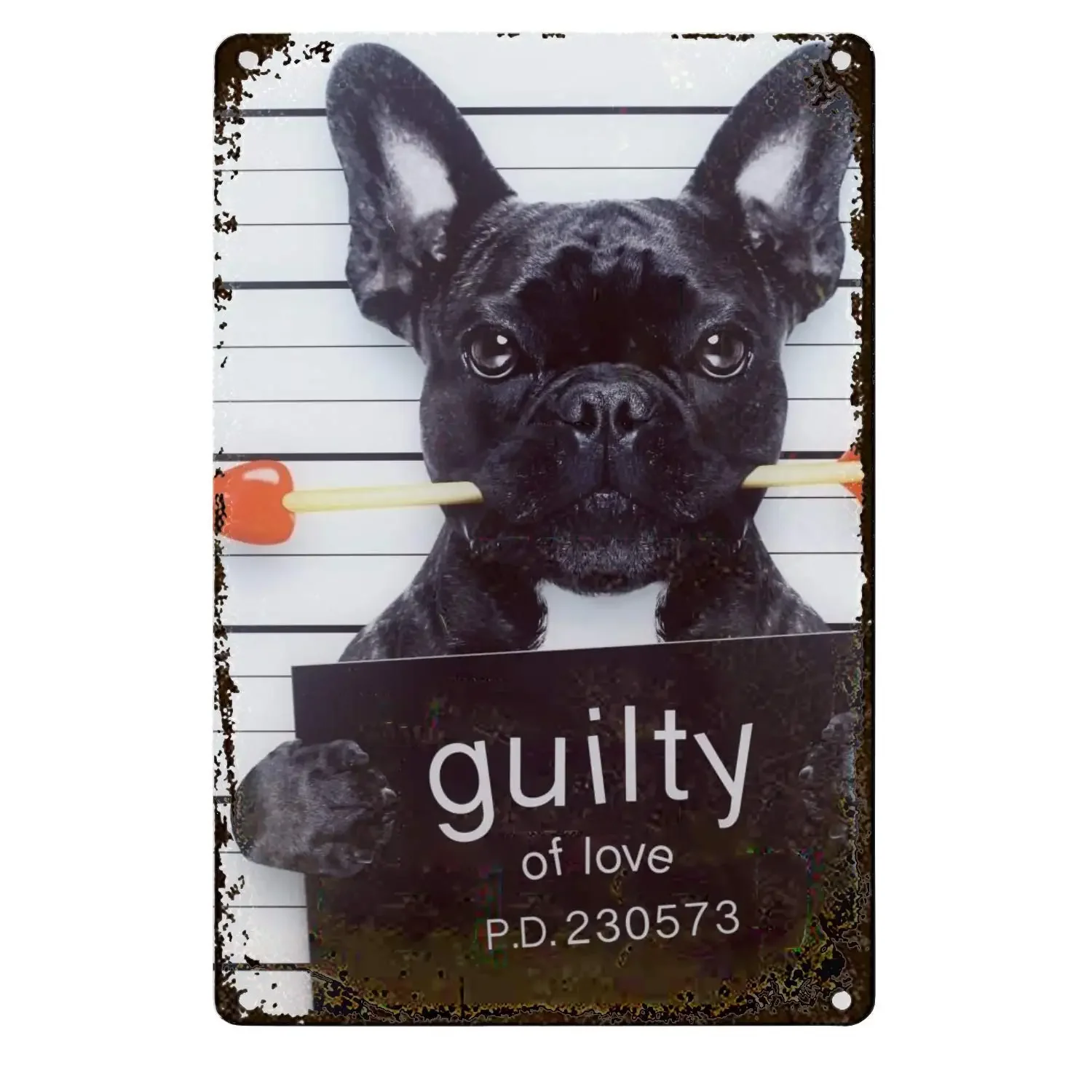 Guilty Französische Bulldogge Wandblechschild Retro Eisen Poster Plakette Metallblech Vintage personalisierte Kunst Kreativität Dekoration