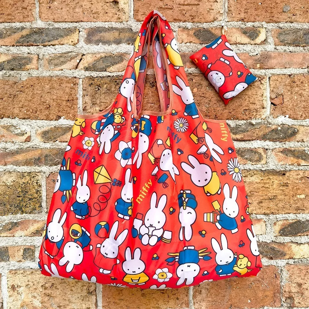 Bolsa de Compras Dobrável Miffy Extra Grande, Impermeável e Durável em Nylon para Viagem e Armazenamento de Compras, Linda